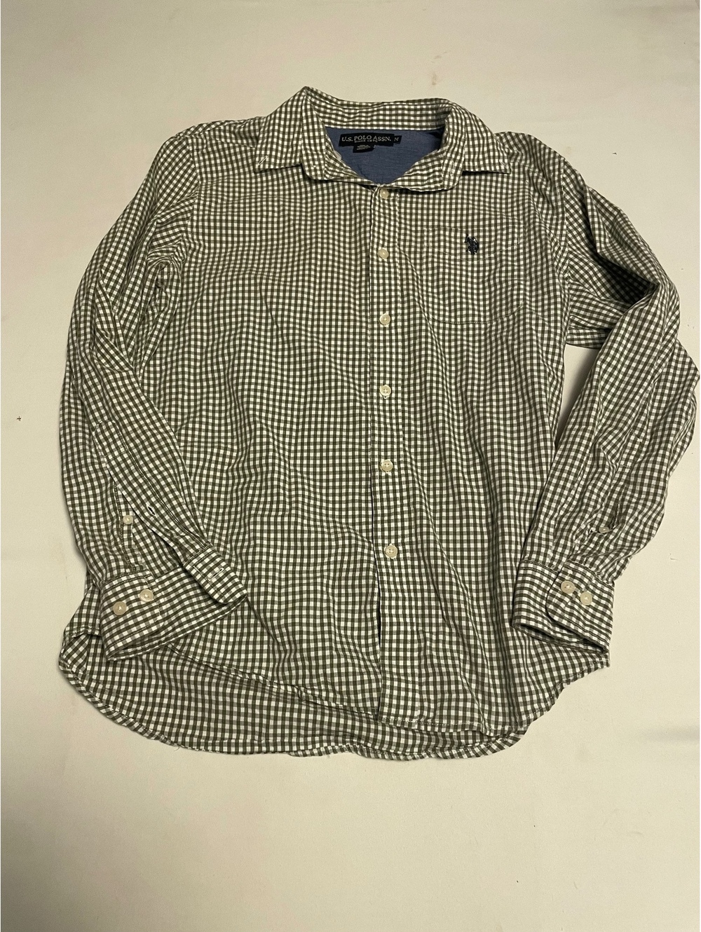 U.S. Polo Assn. Men's Medium Green and White Check Button-Up Shirt